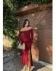 Bordo Sırt Bağlama Detay Uzun Elbise
