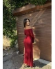 Bordo Sırt Bağlama Detay Uzun Elbise
