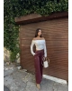 Bordo Şardonlu Deri Pantolon