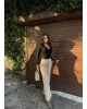 Bej Şardonlu Deri Pantolon