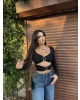 Siyah Dekolteli Toka Detay Crop