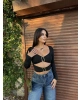 Siyah Dekolteli Toka Detay Crop