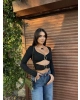 Siyah Dekolteli Toka Detay Crop