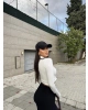 Beyaz Çift Fermuarlı Crop Hırka