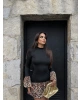 Siyah Leopar Fırfırlı Mini Elbise