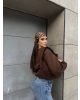 Kahverengi Kayık Yaka Oversize Sweatshirt