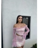 Pembe Payetli Tül Detay Takım