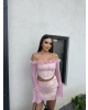 Pembe Payetli Tül Detay Takım