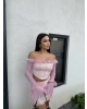 Pembe Payetli Tül Detay Takım