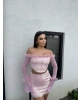 Pembe Payetli Tül Detay Takım