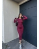 Bordo Bisiklet Yaka Parmak Geçirmeli Elbise
