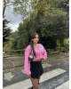 Pembe Sırt Baskılı Crop Hırka
