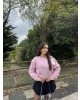 Pembe Kayık Yaka Oversize Sweatshırt