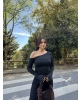 Siyah Tek Omuz Büzgülü Asimetrik Crop