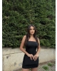 Siyah Straplez Taşlı Mini Elbise