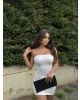 Beyaz Straplez Taşlı Mini Elbise