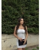 Beyaz Straplez Taşlı Mini Elbise