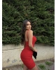 Kırmızı Korse Detay Askılı Tasarım Mini Elbise