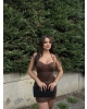 Kahverengi Korse Detay Askılı Tasarım Mini Elbise