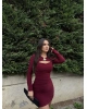 Bordo Göğüs Tokalı Mini Elbise