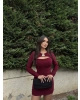 Bordo Göğüs Tokalı Mini Elbise