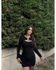 Siyah Göğüs Tokalı Mini Elbise