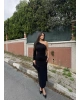 Siyah Tek Kol Tokalı Uzun Elbise