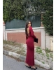Bordo Sırt Dekolteli Uzun Elbise