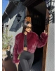 Bordo Crop Kürk Ceket