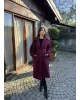 Bordo Uzun Kuşaklı Kaşe Kaban