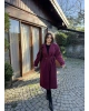 Bordo Uzun Kuşaklı Kaşe Kaban