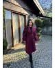 Bordo Uzun Kuşaklı Kaşe Kaban