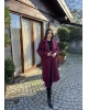 Bordo Uzun Kuşaklı Kaşe Kaban