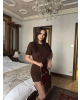 Kahverengi Kısa Kol Triko Elbise