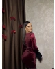 Bordo Kare Yaka Kadife Elbise