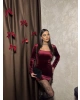 Bordo Kare Yaka Kadife Elbise