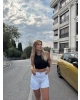 Beyaz Taş Detay Kot Şort
