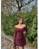 Bordo Dantel Detay Mini Elbise