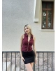 Bordo Polo Yaka Fermuar Detay Bluz