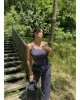 Lacivert Tek Omuz Asimetrik Takım