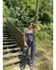 Lacivert Tek Omuz Asimetrik Takım