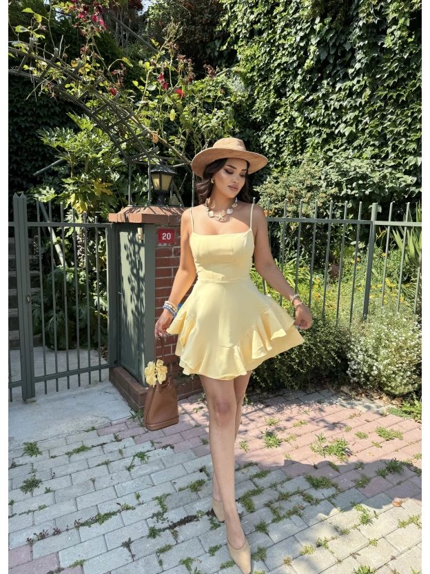 Sarı Askılı Prenses Elbise