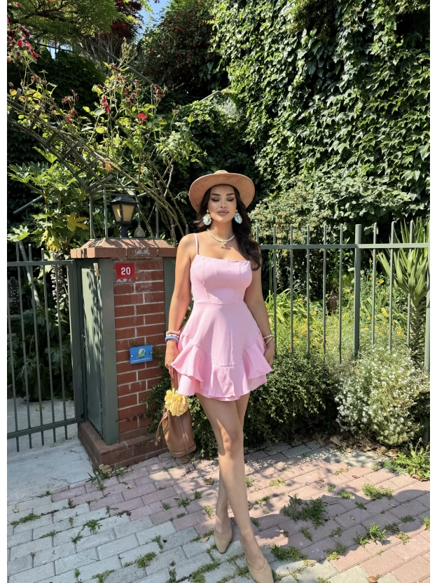 Pembe Askılı Prenses Elbise