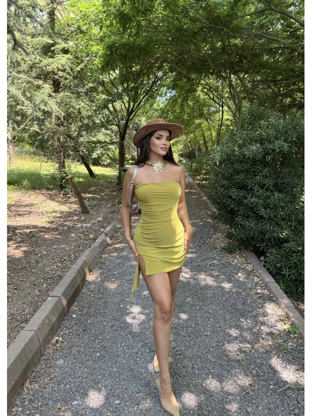 Yeşil Straplez Tasarım Elbise