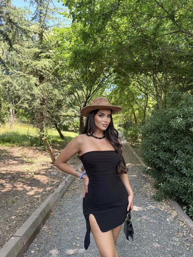 Siyah Straplez Tasarım Elbise