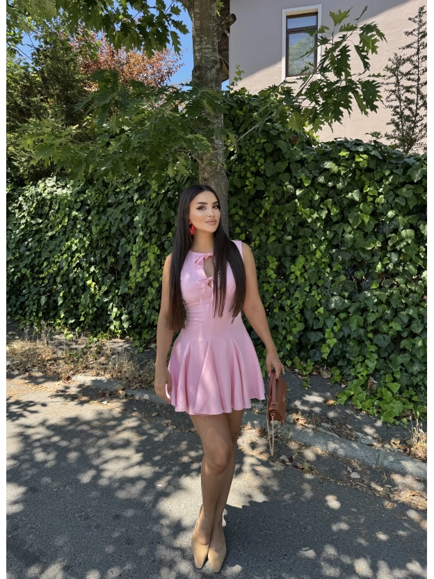 Pembe Bağlama Detay Tasarım Mini Elbise