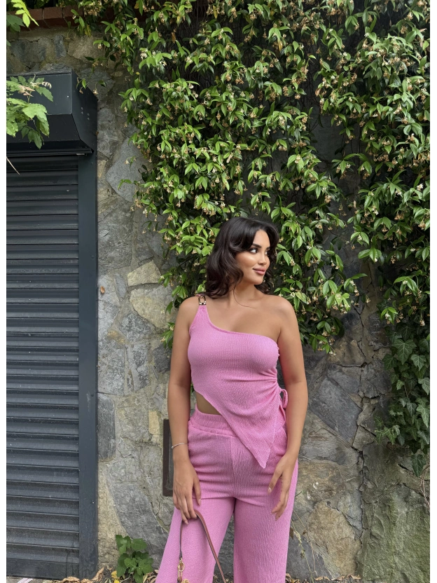 Pembe Tek Omuz Asimetrik Takım