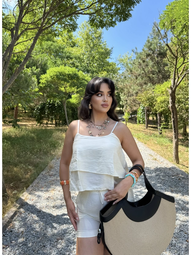 Taş Askılı Bluz Şort Takım