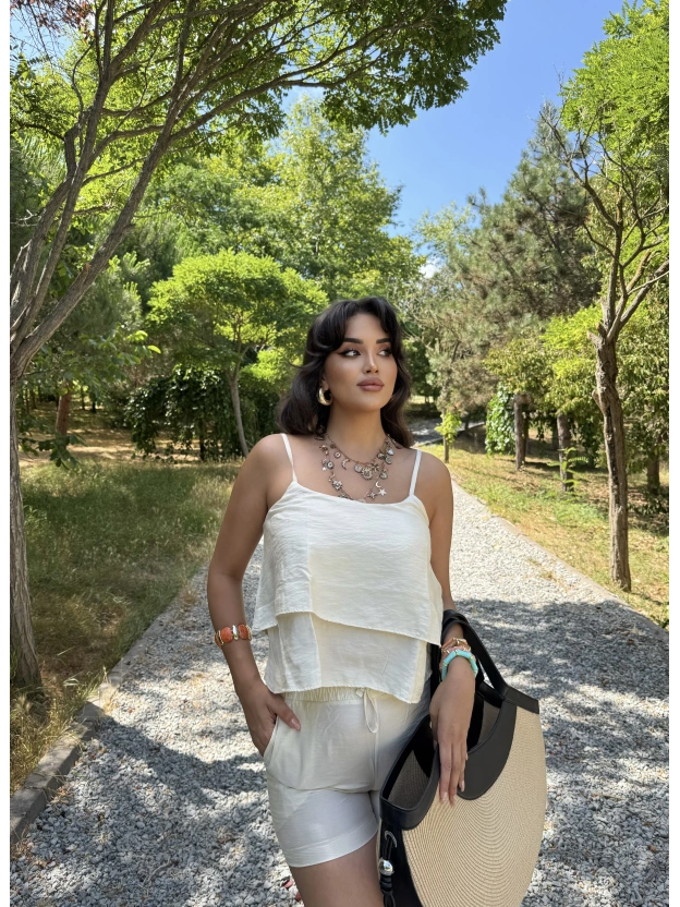 Taş Askılı Bluz Şort Takım