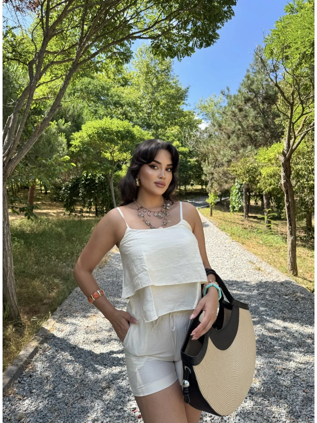 Taş Askılı Bluz Şort Takım